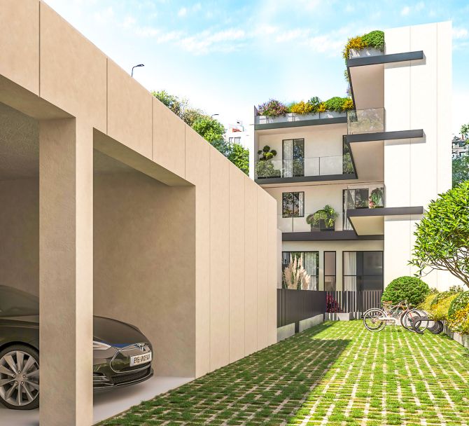 residenza le corti di sestini milano  - vista palazzina e box